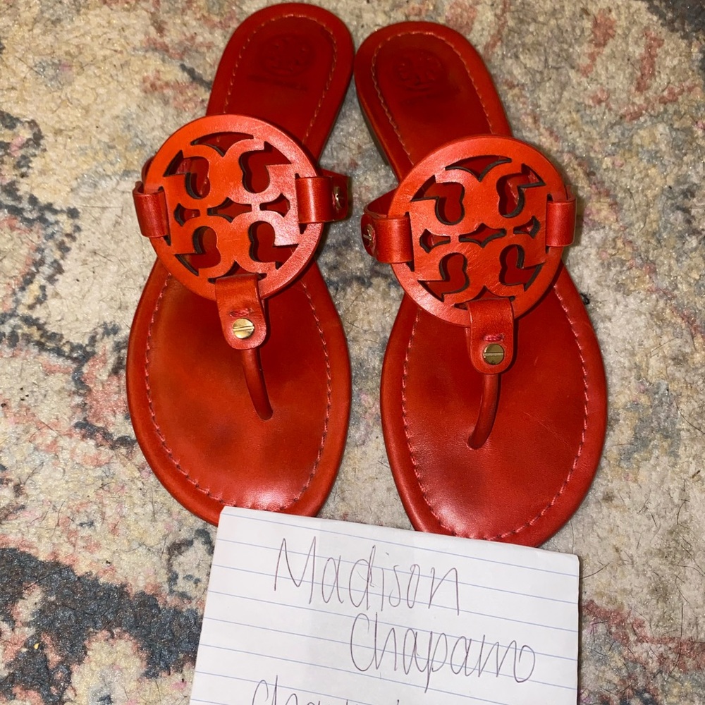 RED TORY BURCH MILLER SANDALS - USED LESS THAN 5 TIMES